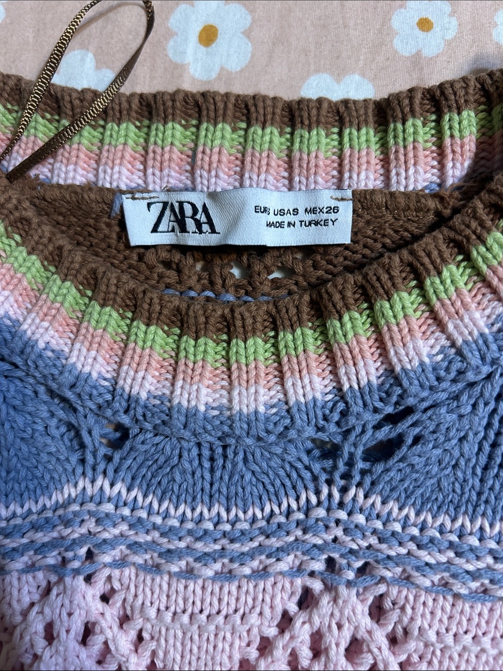 ZARA Striped Knit Tank Top in Blue, Pink, Green & Brown - Picture 3 of 4